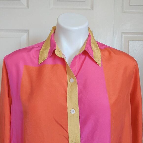 Isaac Mizrahi 20th Anniversary Collection Colorblock 100% Silk Blouse S - Picture 7 of 10